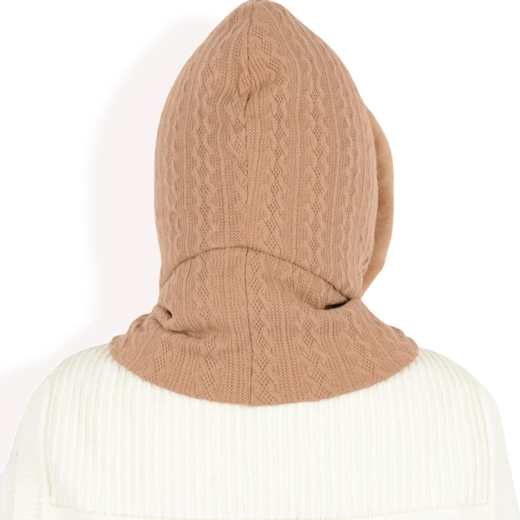 Women's Faux Fur Lined Knit Hooded Scarf with Adjustable Drawstring and Full Coverage for Winter Warmth