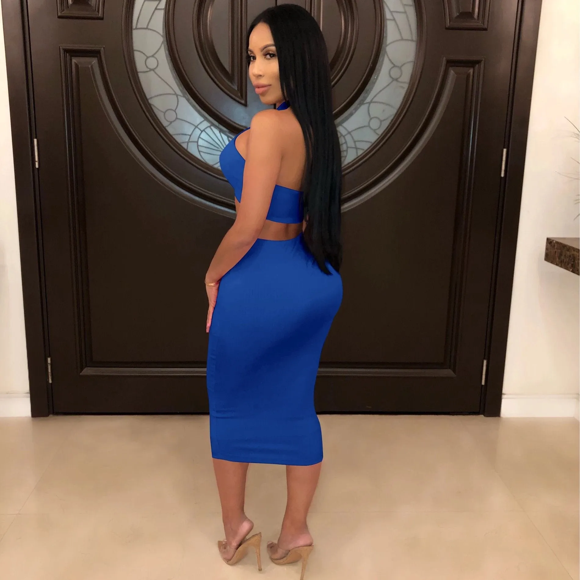 Women's Sleeveless Lace-Up Sheath Two-Piece Dress