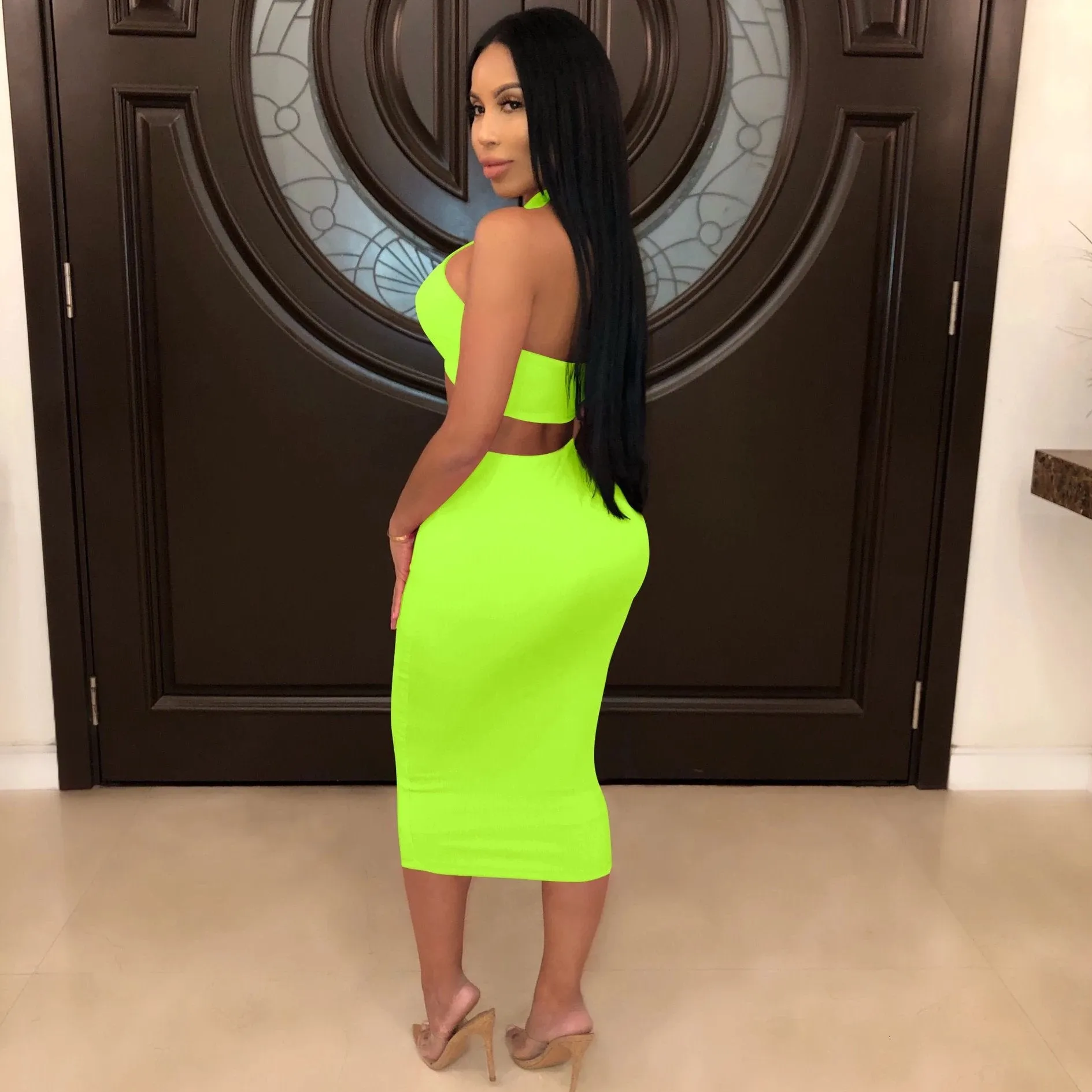 Women's Sleeveless Lace-Up Sheath Two-Piece Dress