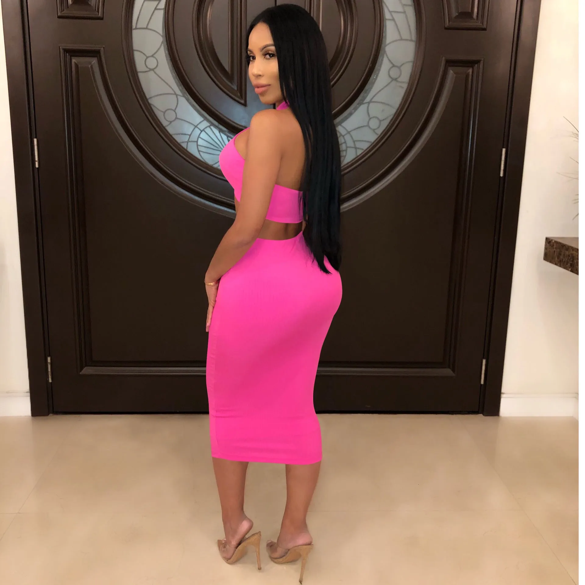 Women's Sleeveless Lace-Up Sheath Two-Piece Dress