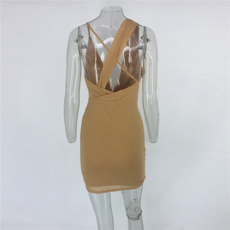 Women's Summer Elastic Backless V-Neck Mini Dress