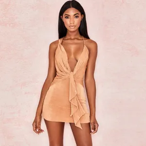 Women's Summer Elastic Backless V-Neck Mini Dress