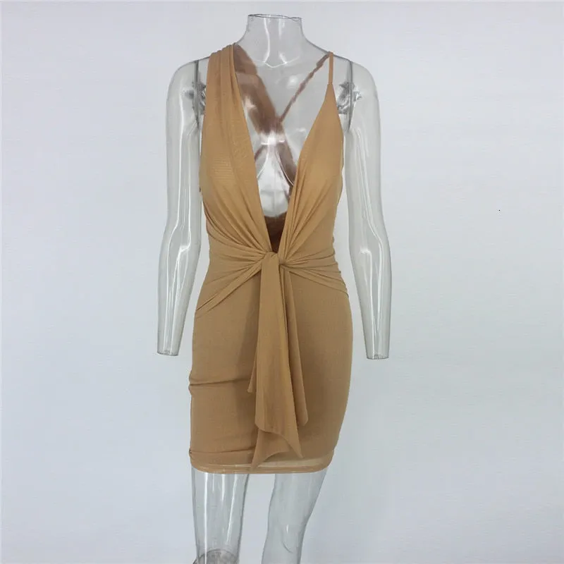 Women's Summer Elastic Backless V-Neck Mini Dress