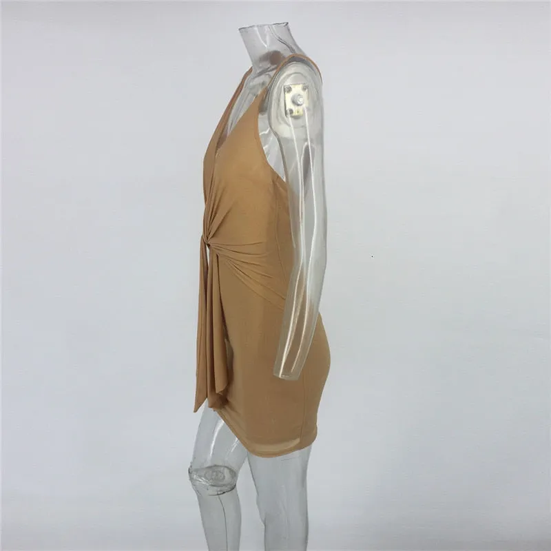 Women's Summer Elastic Backless V-Neck Mini Dress