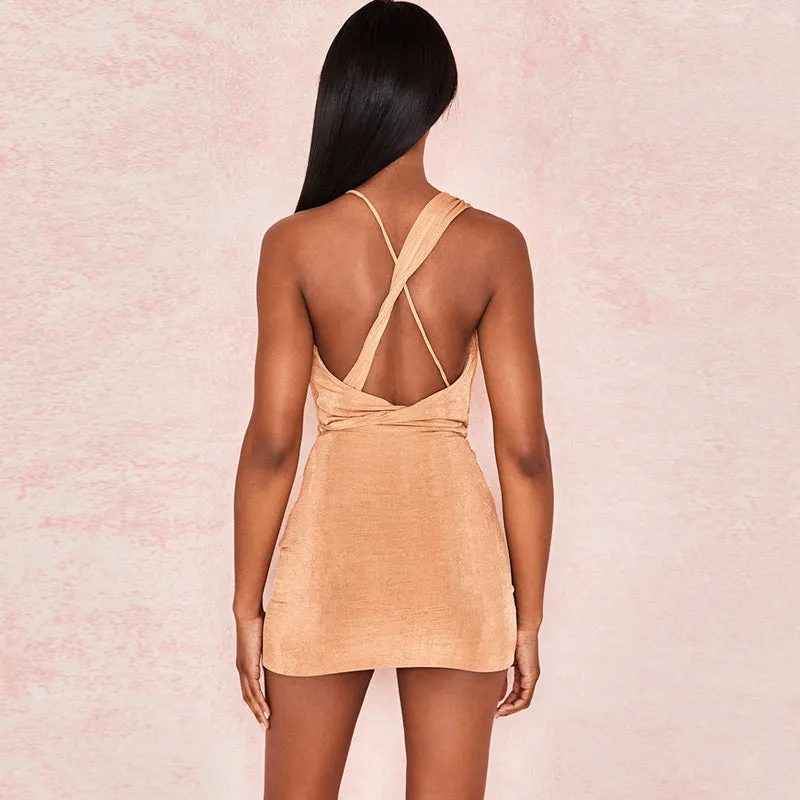 Women's Summer Elastic Backless V-Neck Mini Dress