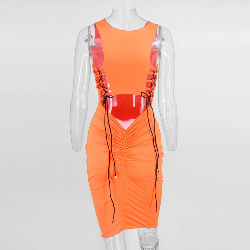Women's Summer Polyester Sleeveless O-Neck Sheath Dress
