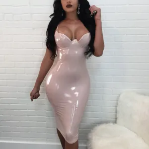 Women's Summer PU Leather Sheath V-Neck Dress